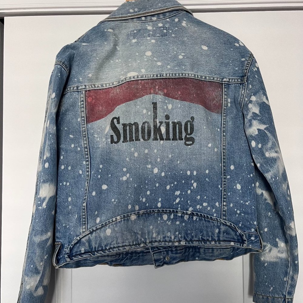 The Laundry Room denim jacket with custom logo on back